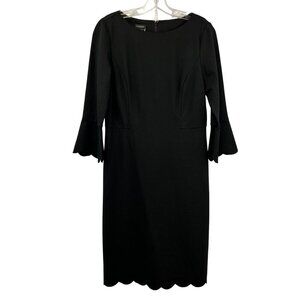 Talbots Sheath Dress Scalloped Edge Midi Black Size 4 Zip